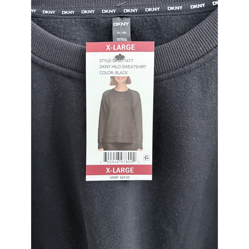 DKNY Sport Womens Hilo Sweatshirt Black Crewneck Fleece Pullover DPMT1677 XL - Picture 3 of 4